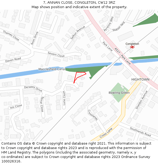 7, ANNAN CLOSE, CONGLETON, CW12 3RZ: Location map and indicative extent of plot