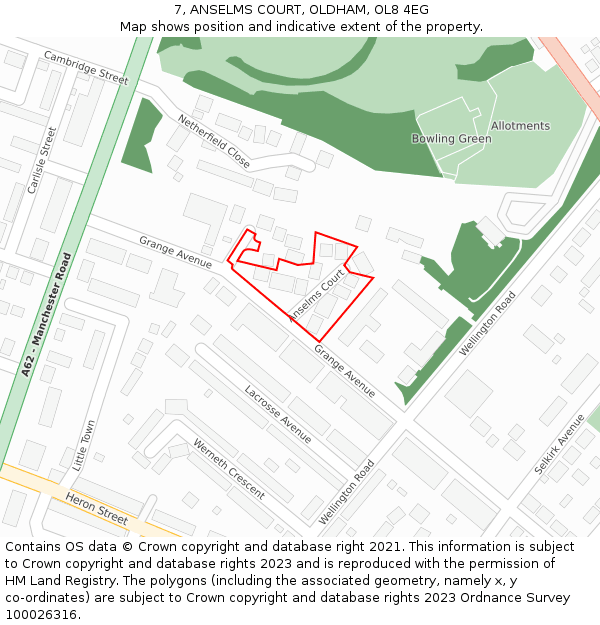 7, ANSELMS COURT, OLDHAM, OL8 4EG: Location map and indicative extent of plot