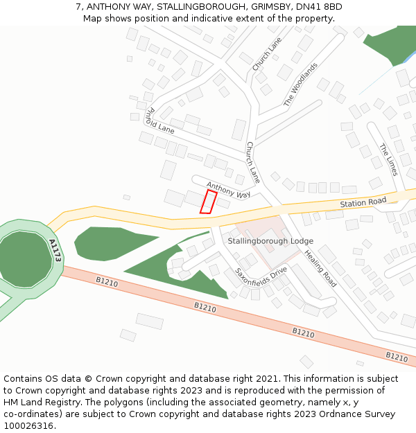 7, ANTHONY WAY, STALLINGBOROUGH, GRIMSBY, DN41 8BD: Location map and indicative extent of plot