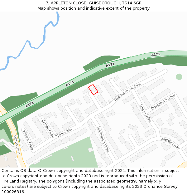 7, APPLETON CLOSE, GUISBOROUGH, TS14 6GR: Location map and indicative extent of plot