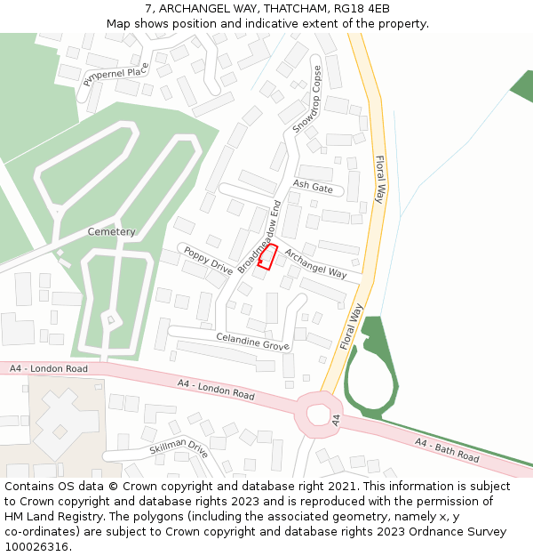 7, ARCHANGEL WAY, THATCHAM, RG18 4EB: Location map and indicative extent of plot