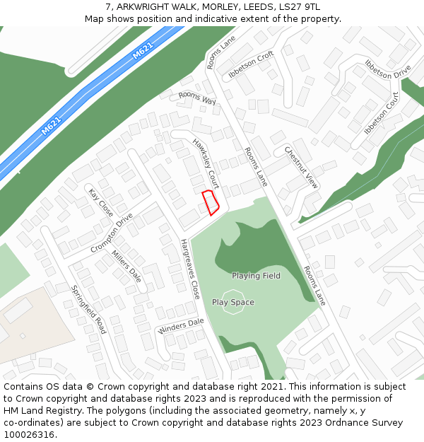 7, ARKWRIGHT WALK, MORLEY, LEEDS, LS27 9TL: Location map and indicative extent of plot