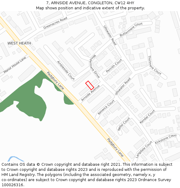 7, ARNSIDE AVENUE, CONGLETON, CW12 4HY: Location map and indicative extent of plot