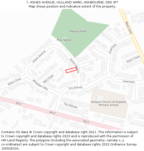 7, ASHES AVENUE, HULLAND WARD, ASHBOURNE, DE6 3FT: Location map and indicative extent of plot