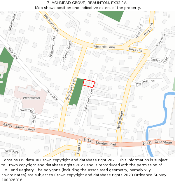 7, ASHMEAD GROVE, BRAUNTON, EX33 1AL: Location map and indicative extent of plot