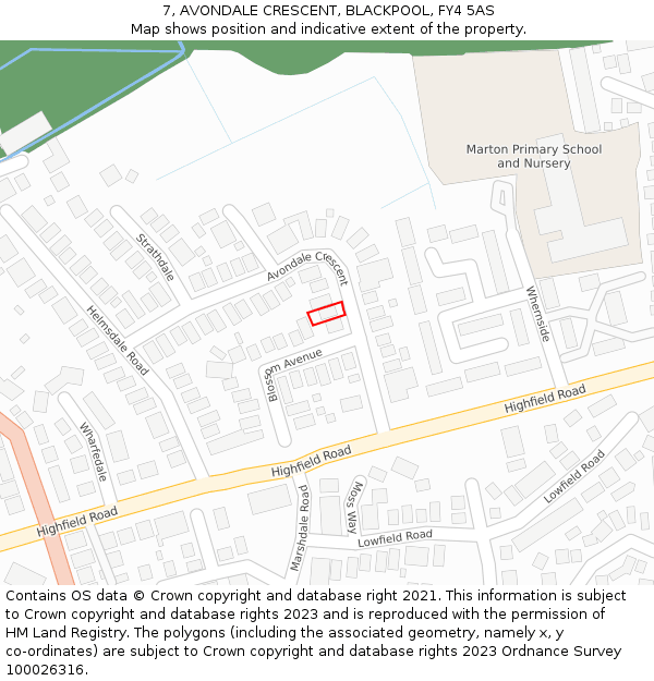 7, AVONDALE CRESCENT, BLACKPOOL, FY4 5AS: Location map and indicative extent of plot