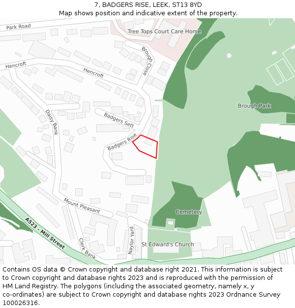 7, BADGERS RISE, LEEK, ST13 8YD: Location map and indicative extent of plot