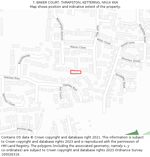 7, BAKER COURT, THRAPSTON, KETTERING, NN14 4XA: Location map and indicative extent of plot