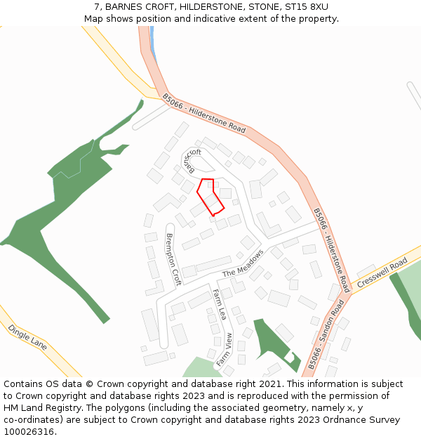 7, BARNES CROFT, HILDERSTONE, STONE, ST15 8XU: Location map and indicative extent of plot