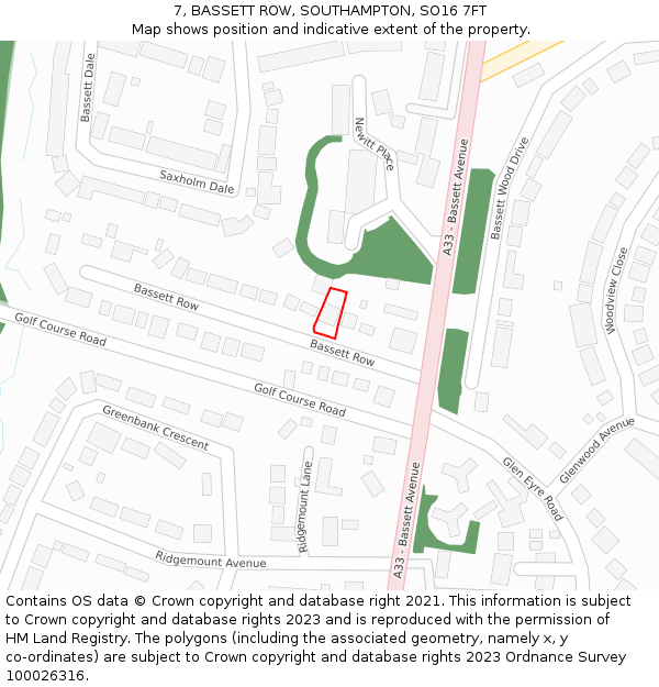 7, BASSETT ROW, SOUTHAMPTON, SO16 7FT: Location map and indicative extent of plot