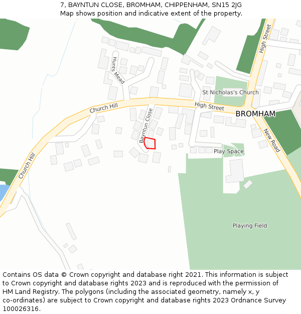 7, BAYNTUN CLOSE, BROMHAM, CHIPPENHAM, SN15 2JG: Location map and indicative extent of plot