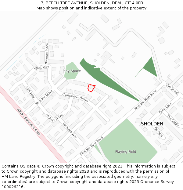 7, BEECH TREE AVENUE, SHOLDEN, DEAL, CT14 0FB: Location map and indicative extent of plot