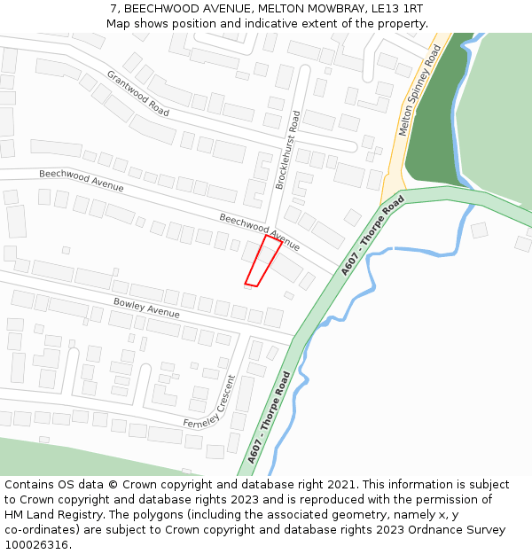 7, BEECHWOOD AVENUE, MELTON MOWBRAY, LE13 1RT: Location map and indicative extent of plot