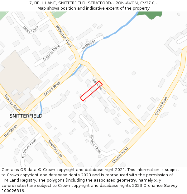 7, BELL LANE, SNITTERFIELD, STRATFORD-UPON-AVON, CV37 0JU: Location map and indicative extent of plot