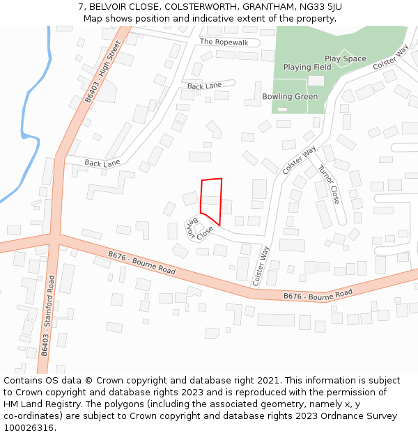 7, BELVOIR CLOSE, COLSTERWORTH, GRANTHAM, NG33 5JU: Location map and indicative extent of plot