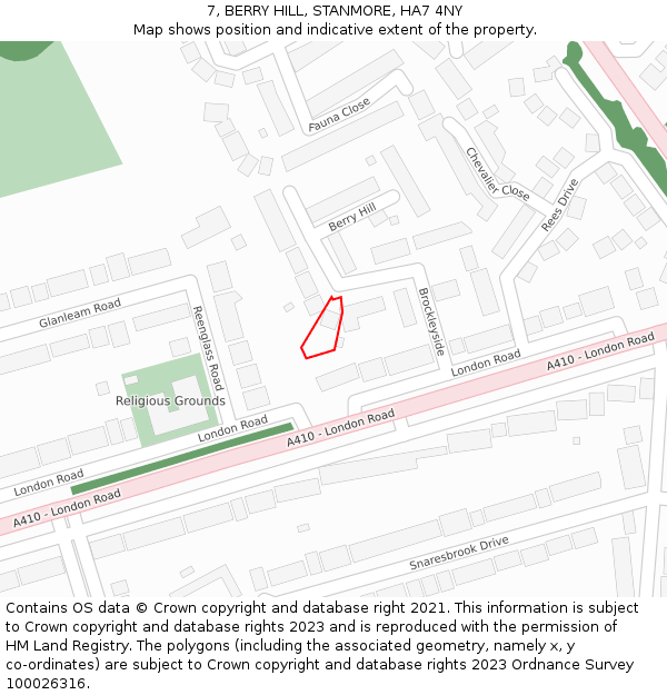 7, BERRY HILL, STANMORE, HA7 4NY: Location map and indicative extent of plot