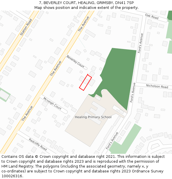 7, BEVERLEY COURT, HEALING, GRIMSBY, DN41 7SP: Location map and indicative extent of plot