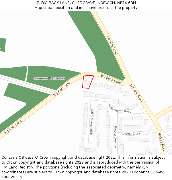 7, BIG BACK LANE, CHEDGRAVE, NORWICH, NR14 6BH: Location map and indicative extent of plot