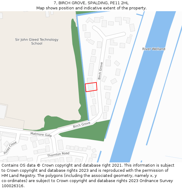 7, BIRCH GROVE, SPALDING, PE11 2HL: Location map and indicative extent of plot