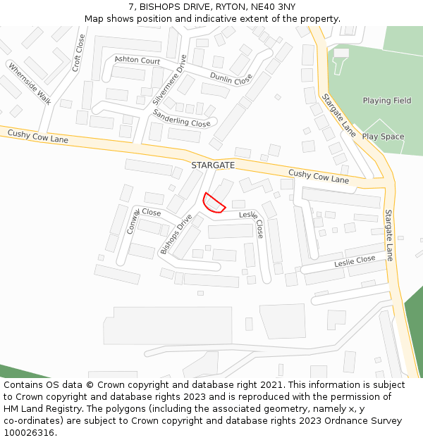 7, BISHOPS DRIVE, RYTON, NE40 3NY: Location map and indicative extent of plot