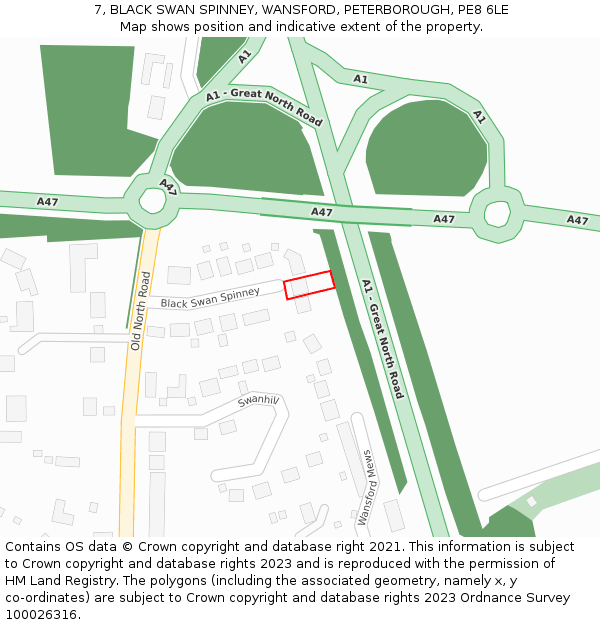 7, BLACK SWAN SPINNEY, WANSFORD, PETERBOROUGH, PE8 6LE: Location map and indicative extent of plot