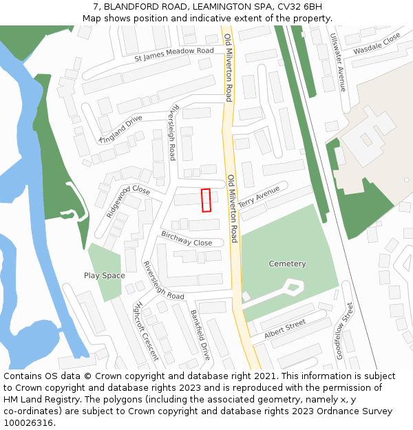 7, BLANDFORD ROAD, LEAMINGTON SPA, CV32 6BH: Location map and indicative extent of plot