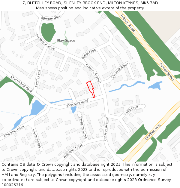 7, BLETCHLEY ROAD, SHENLEY BROOK END, MILTON KEYNES, MK5 7AD: Location map and indicative extent of plot