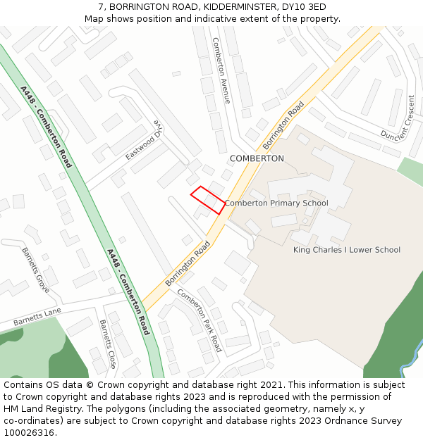 7, BORRINGTON ROAD, KIDDERMINSTER, DY10 3ED: Location map and indicative extent of plot