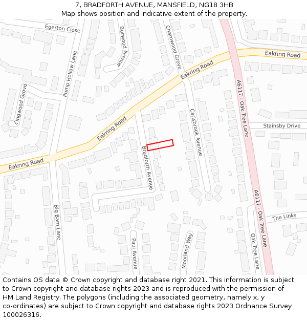 7, BRADFORTH AVENUE, MANSFIELD, NG18 3HB: Location map and indicative extent of plot