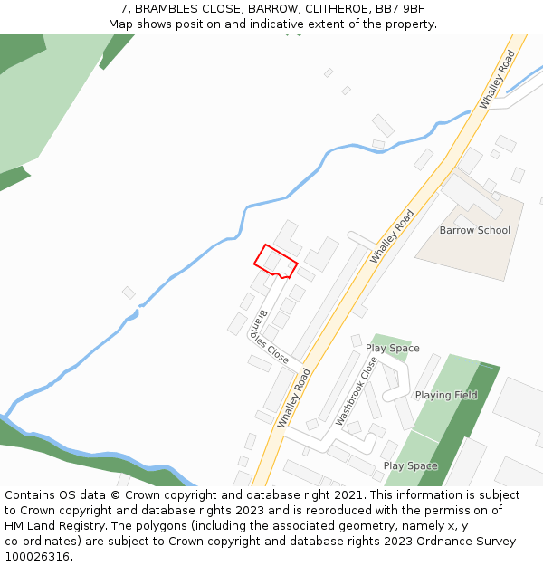 7, BRAMBLES CLOSE, BARROW, CLITHEROE, BB7 9BF: Location map and indicative extent of plot