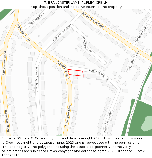 7, BRANCASTER LANE, PURLEY, CR8 1HJ: Location map and indicative extent of plot