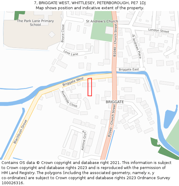 7, BRIGGATE WEST, WHITTLESEY, PETERBOROUGH, PE7 1DJ: Location map and indicative extent of plot