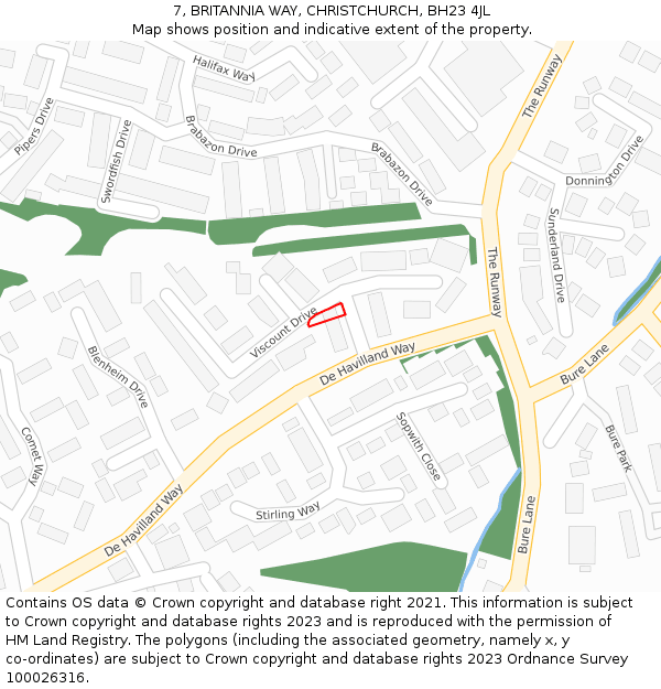 7, BRITANNIA WAY, CHRISTCHURCH, BH23 4JL: Location map and indicative extent of plot