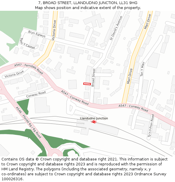 7, BROAD STREET, LLANDUDNO JUNCTION, LL31 9HG: Location map and indicative extent of plot