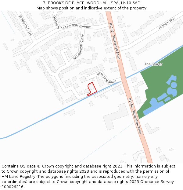 7, BROOKSIDE PLACE, WOODHALL SPA, LN10 6AD: Location map and indicative extent of plot