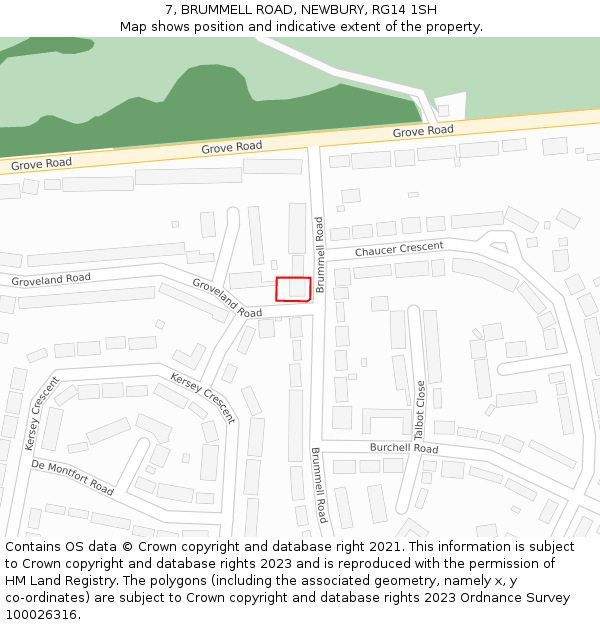 7, BRUMMELL ROAD, NEWBURY, RG14 1SH: Location map and indicative extent of plot