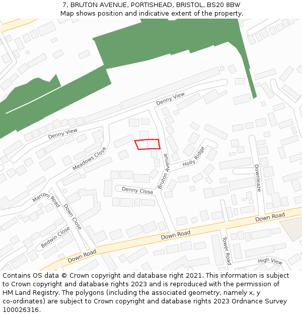 7, BRUTON AVENUE, PORTISHEAD, BRISTOL, BS20 8BW: Location map and indicative extent of plot