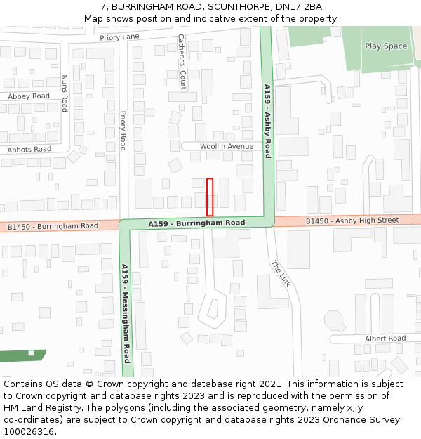 7, BURRINGHAM ROAD, SCUNTHORPE, DN17 2BA: Location map and indicative extent of plot