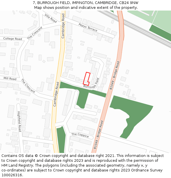 7, BURROUGH FIELD, IMPINGTON, CAMBRIDGE, CB24 9NW: Location map and indicative extent of plot