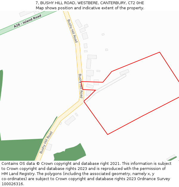 7, BUSHY HILL ROAD, WESTBERE, CANTERBURY, CT2 0HE: Location map and indicative extent of plot