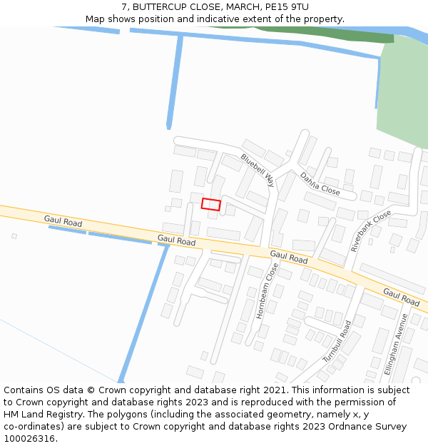 7, BUTTERCUP CLOSE, MARCH, PE15 9TU: Location map and indicative extent of plot