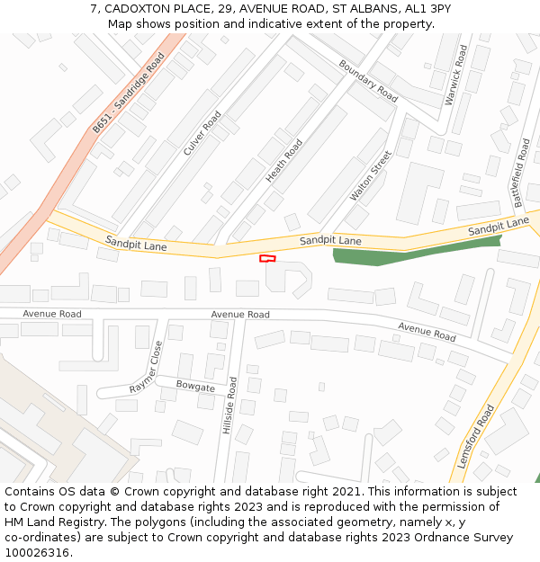 7, CADOXTON PLACE, 29, AVENUE ROAD, ST ALBANS, AL1 3PY: Location map and indicative extent of plot