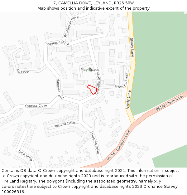 7, CAMELLIA DRIVE, LEYLAND, PR25 5RW: Location map and indicative extent of plot