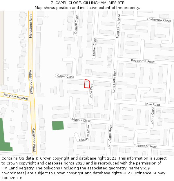 7, CAPEL CLOSE, GILLINGHAM, ME8 9TF: Location map and indicative extent of plot