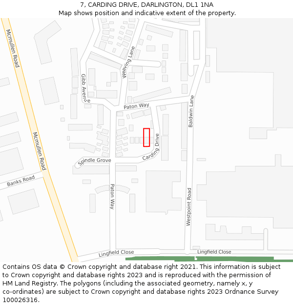 7, CARDING DRIVE, DARLINGTON, DL1 1NA: Location map and indicative extent of plot