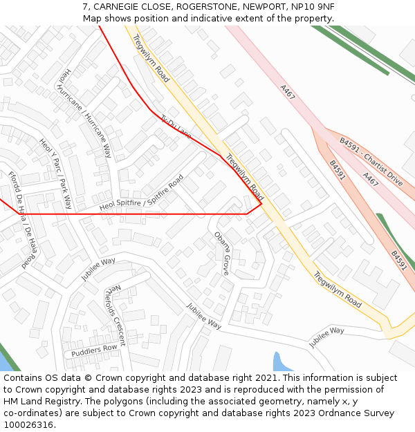 7, CARNEGIE CLOSE, ROGERSTONE, NEWPORT, NP10 9NF: Location map and indicative extent of plot