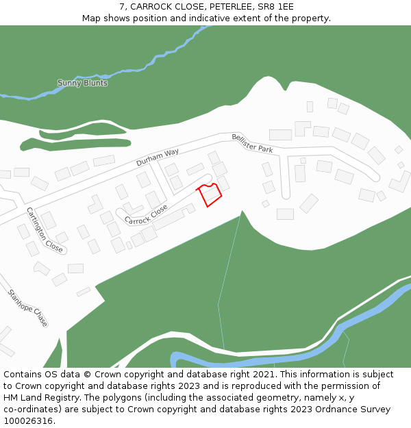 7, CARROCK CLOSE, PETERLEE, SR8 1EE: Location map and indicative extent of plot