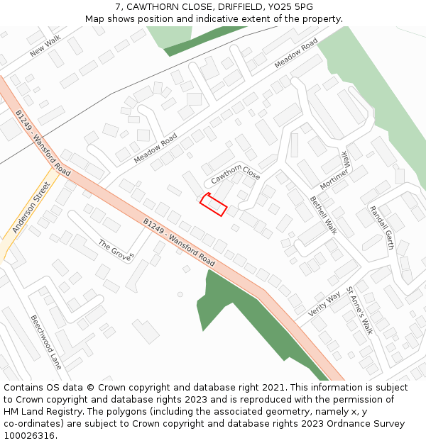 7, CAWTHORN CLOSE, DRIFFIELD, YO25 5PG: Location map and indicative extent of plot