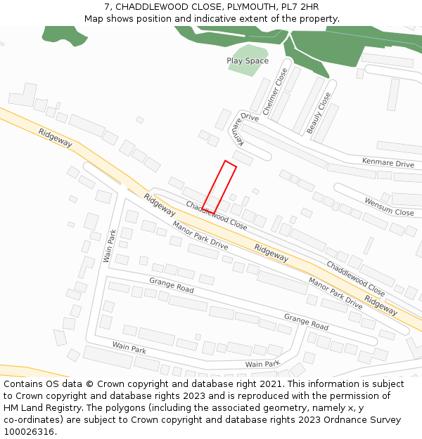 7, CHADDLEWOOD CLOSE, PLYMOUTH, PL7 2HR: Location map and indicative extent of plot