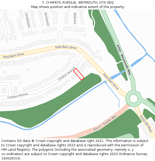 7, CHAFEYS AVENUE, WEYMOUTH, DT4 0EQ: Location map and indicative extent of plot